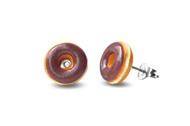Plain Chocolate Ring Doughnuts Stud Earrings